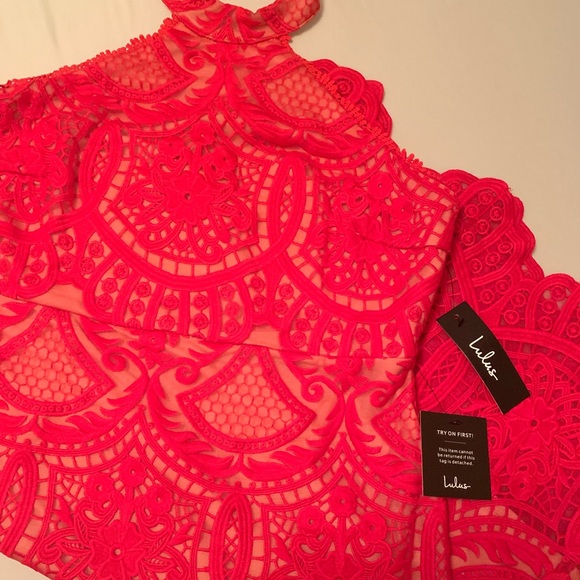 Lulu’s Red Lace Halter Midi Dress - Picture 3 of 4